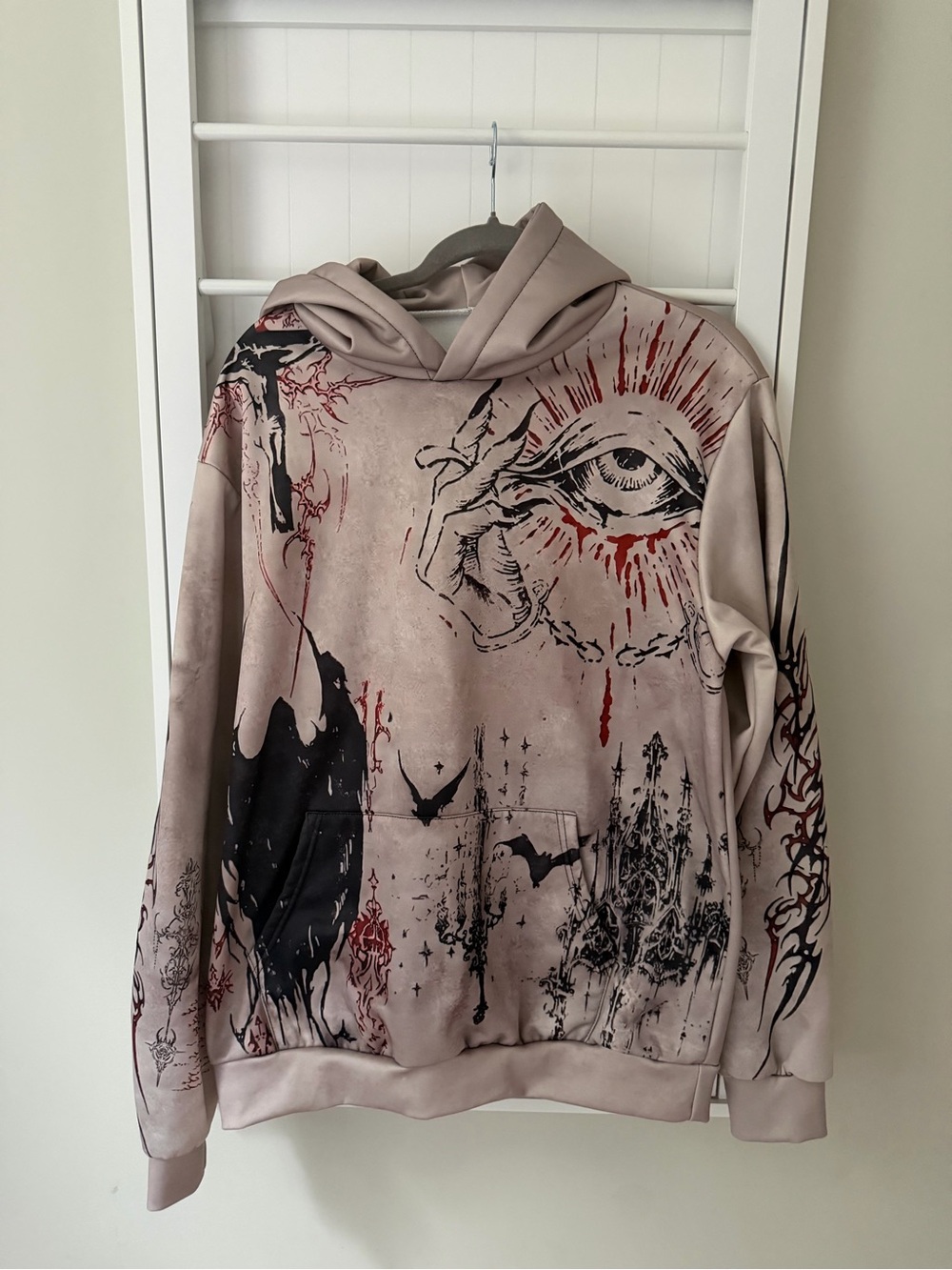 Never Worn: Gothic Eye Bat Cathedral Graphic Hoodie Y2K Emo Goth